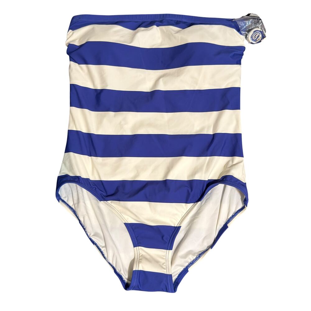 Kate Spade New York Blue & White Striped Bandeau One-Piece Swimsuit Size XL